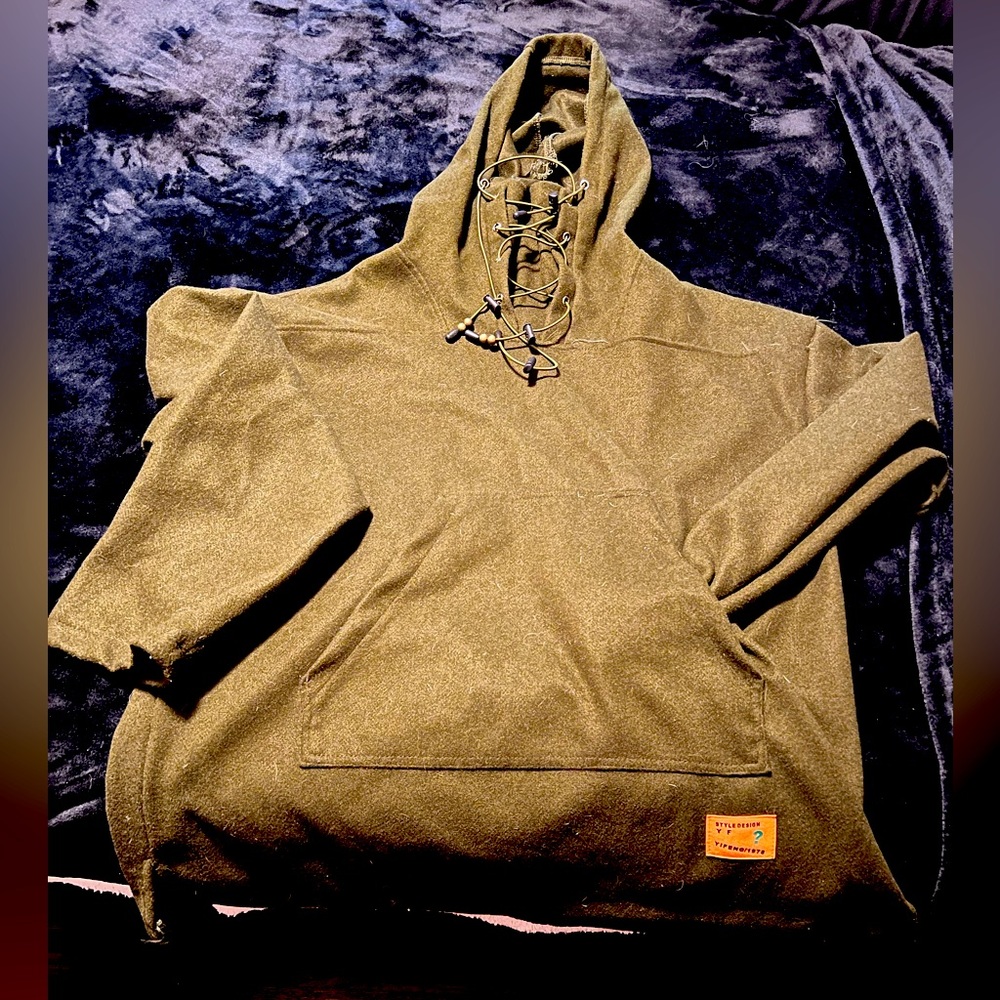 Wool olive green men’s hoodie- insanely warm- XL
